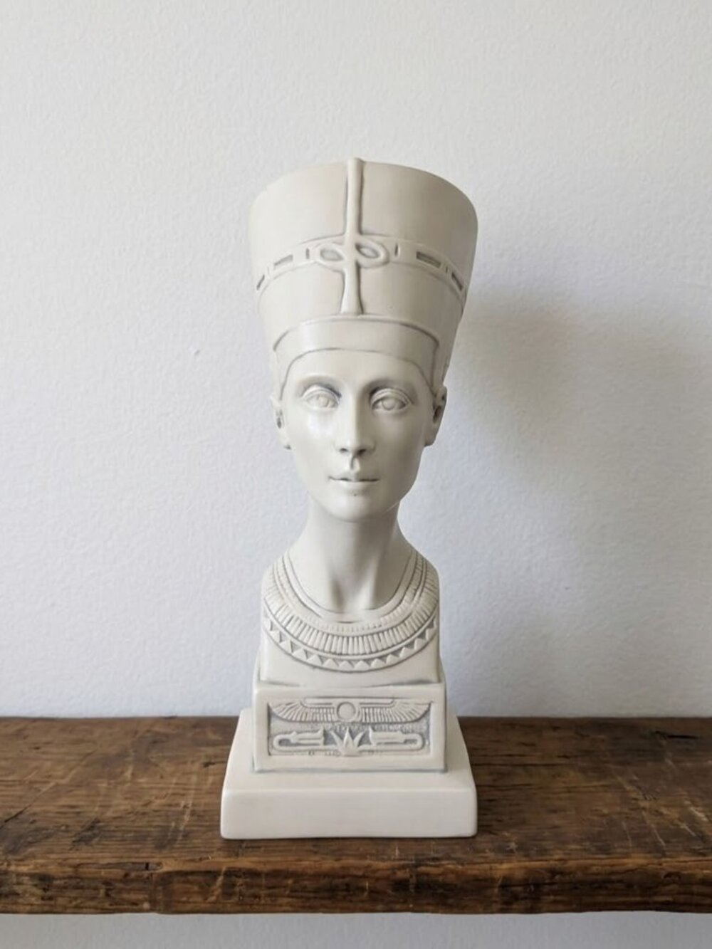 Vintage Ceramic Queen Nefertiti Bust Statue 11" Signed Egyptian Decor Goddess